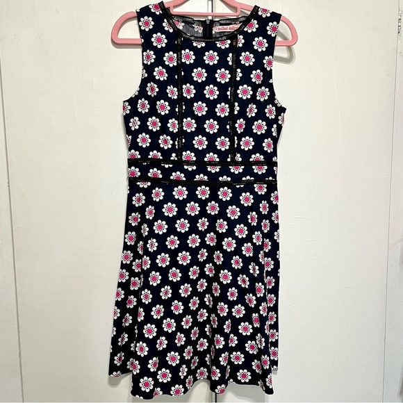 ModCloth Trollied Dolly Daisy Print Dress, Navy and Pink, Small - Picture 2 of 10